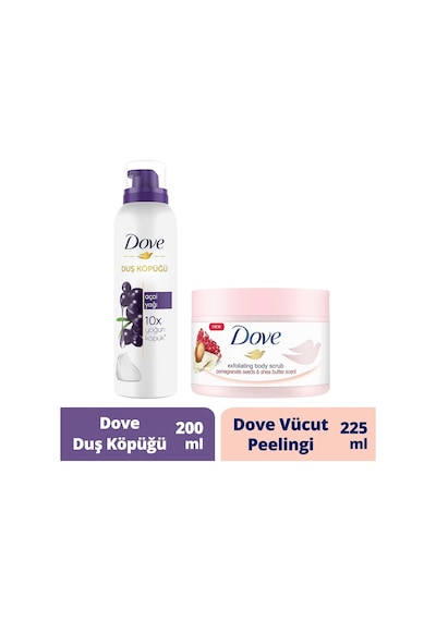 Dove Nar Çekirdeği & Shea Yağı Vücut Peeling 225 ML + Açai Yağı Duş Köpüğü 200 ML