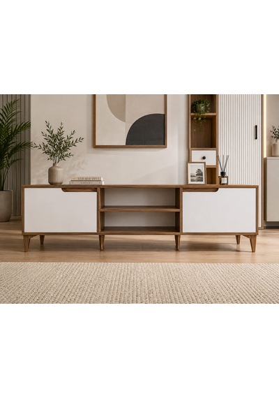 Loviano 180 Cm Tv Ünitesi 2 Kapaklı Atlantik Çam - Beyaz Beyaz - Çam