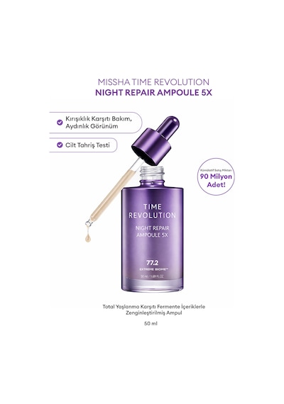 Missha Time Revolution Night Repair Ampoule 5X  Probiyotik İçerikli Ampul 50 ML