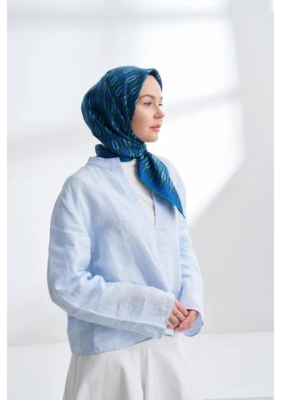 Armanda Lıne Desen Twıll İpek Eşarp -4304 - 90 X 90 / Zümrüt - 42 Zümrüt - 42