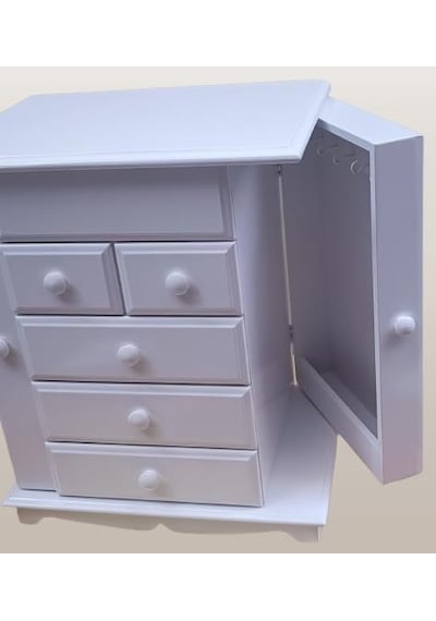 Hobi Dekoratif Adn Şifonyer 8 Çekmeceli Gizli Çekmece Modüllü Parlak Beyaz El Yapım