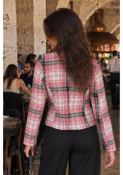 Armonika Kadın Gül Kurusu Kruvaze Yaka Tüvit Crop Ceket Arm-24k001014