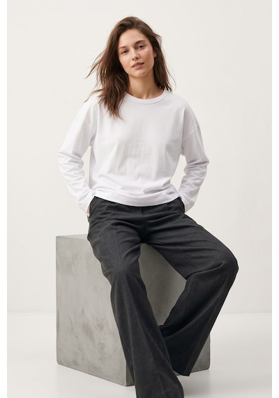 Elemge %100 Pamuk Süprem Oversize Kadın Uzun Kollu T-shirt Compact Penye Tok Yumuşak Kumaş Bol Kesim Nefes Alan Terletmez Yapı Basic Beyaz Tişört