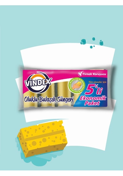 Vindex Klasik Oluklu Bulaşık Süngeri 5 Adet