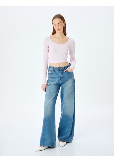 Koton Dantel Detaylı Uzun Kollu Slim Fit Crop Tişört Pembe 5sal10423ık Gül Koton Dantel Detaylı Uzun Kollu Slim Fit Crop Tişört Pembe 5sal10423ık Gül