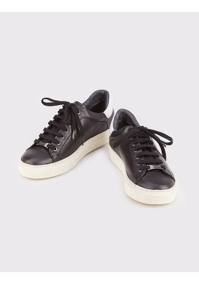 Hakiki Deri Siyah Sneaker Bağcıklı Kadın Spor Ayakkabı Siyah