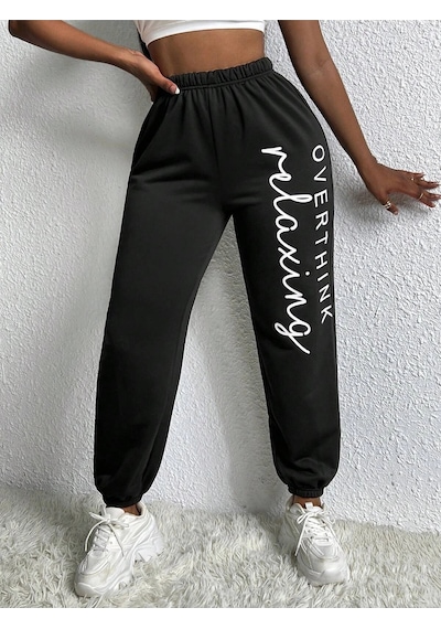 Slayr Letter Graphic Elastic Waist 4 Mevsim Eşofman Siyah