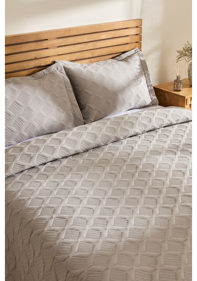 Kaşmir Home Greta Geometrik Çift Kişilik Yatak Örtüsü Takımı Koyu Gri 230x240 Cm Koyu Gri