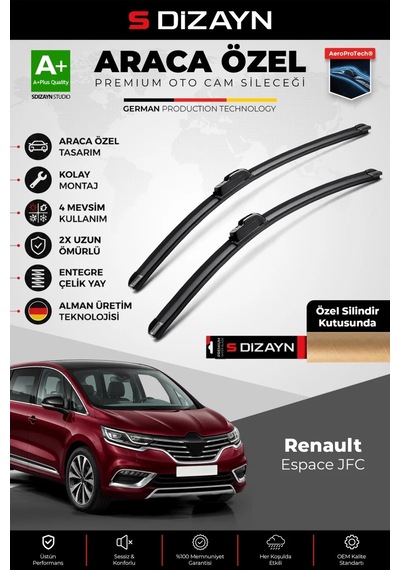 S-dizayn Renault Espace Jfc Ön Cam Silecek Seti 2015-2023 Premium Araca Özel 75-70 Cm A+ Kalite Aocs