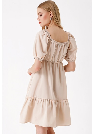 Bigdart 2351 Kloş Poplin Elbise - Bej 001
