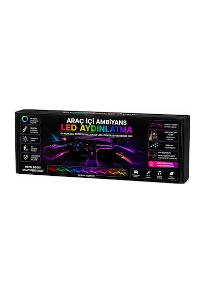 Araç İçi Ambiyans Led 64 Renk Rgb Animasyonlu Müziğe Duyarlı Oto Led Aydınlatma Seti