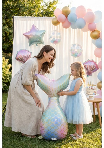 Makaron Denizkızı Kuyruğu Folyo Balon 50x81 Cm Denizkızı Temalı Çocuk Doğum Günü Parti Süsü Çok Renkli