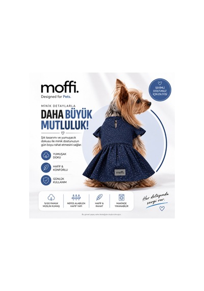 Pamuklu Kedi Ve Küçük Irk Köpek Elbisesi - Lacivert Benekli