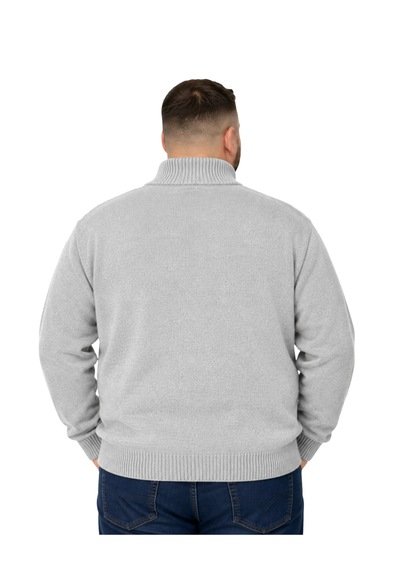 Battalmoda Erkek Büyük Beden Gri Hattush Dik Yaka Cepli Triko Hırka 3xl-4xl-5xl-6xl