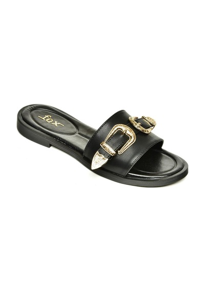 Fox Shoes U250110109 Siyah Tokalı Kadın Terlik Siyah-suni Deri Siyah