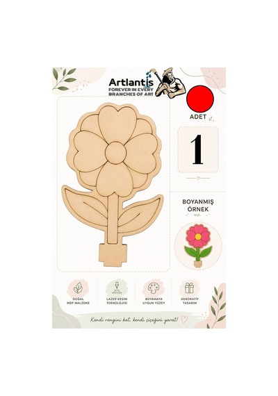 Ahşap Boyama Çiçekler 1 Adet 10x15cm Boyama Figürü Etkinlik Çocuk Gelişim Motor Beceri Anasınıfı Kreş