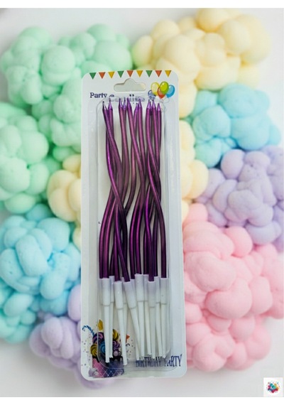Dalgalı Mum Kadife Mor 12'li Paket 16 Cm Yılbaşı Süsü Çok Renkli