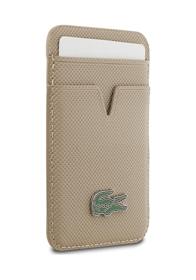 Apple Uyumlu iPhone 17 Pro Max Kılıf Lacoste Lisanslı M-safeli Pu Pike Desenli Metal Logo Kartlıklı Kapak Bej Bej