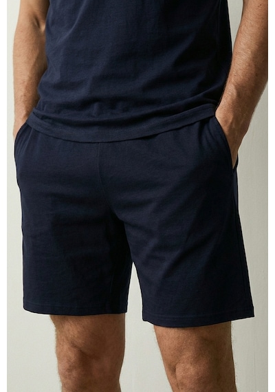 Elemge Pamuk Elastan Süprem Erkek Pijama Takımı Şort & T-shirt Rahat Kalıp Lacivert Cep İnce Compact Penye