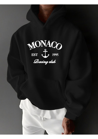 Uyguntarz Unisex Monaco Racing Club Baskılı Tasarım Oversize Sweatshirt siyah