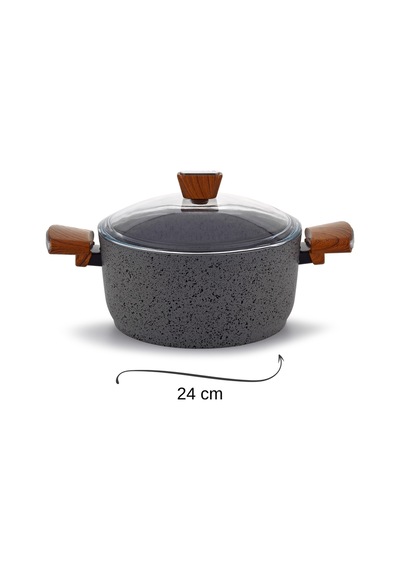 Bonera Granit 24 Cm İndüksiyon Tabanlı Derin Tencere gri