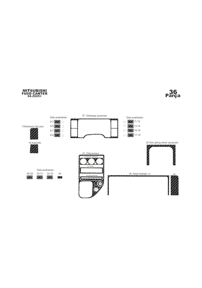 Mitsubishi Fuso Center Torpido Kaplama 2005 36 Parça Karbon