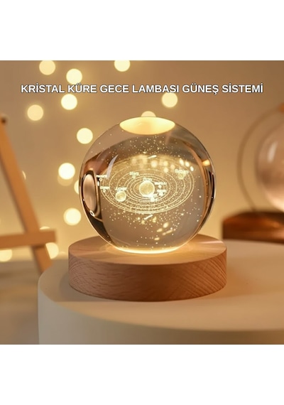 Usb Bağlantılı Işıklı Kristal Küre Modern Ahşap Tabanlı Dekor Standart