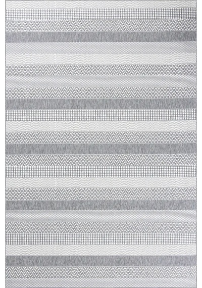 Hoom Rugs Lora 3202 Gri Çizgili Pamuk Taban Hav Toz Vermez Sisal Halı