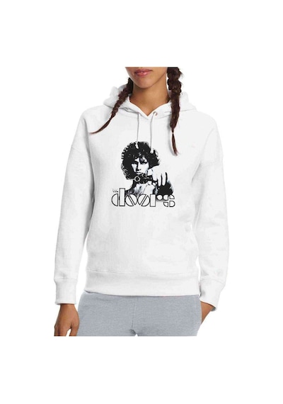 The Doors Solist Baskılı Beyaz Kadın Kapşonlu Sweatshirt