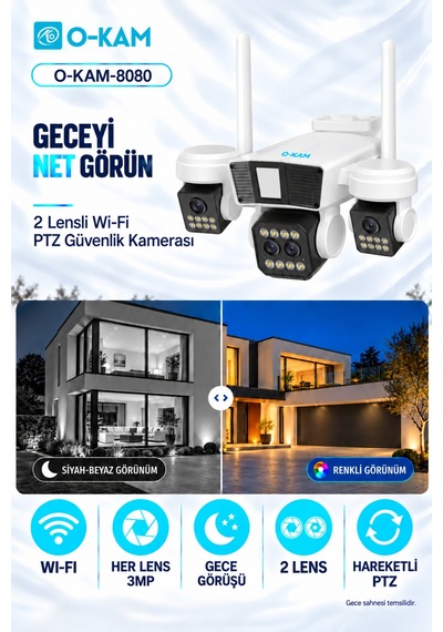 O-kam Ok-8080 6mp Çift Lensli Wi-fi Güvenlik Kamerası