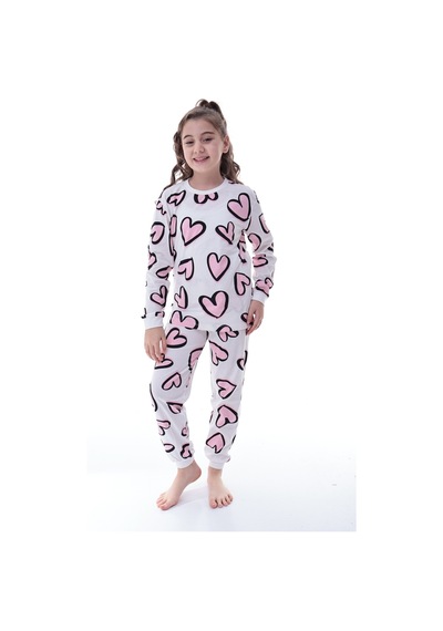 Kız Çocuk Kalpli Desenli Pamuklu Pijama Takımı Rahat Ve Tatlı Uyku Takımı Çok Renkli