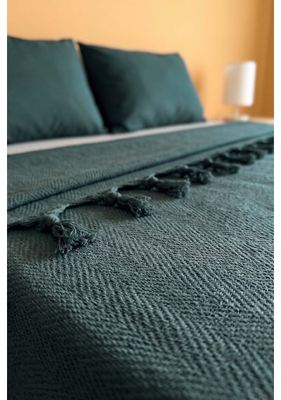 Yeşil Natural Çift Kişilik Baskılı Pike & Yatak Örtüsü 200x230 Cm