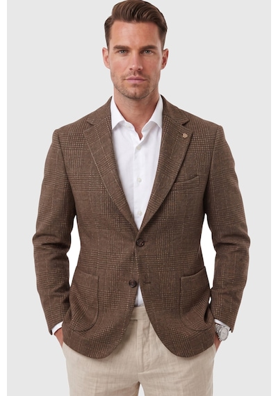 Rizzup Erkek Slim Fit Ekose Kahve Blazer Ceket Astarlı Kışlık Şık Spor Ceket 2702420