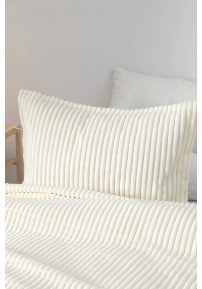 Merinos Modern Line 2 Parça Tek Kişilik Battaniye Seti - Ekru