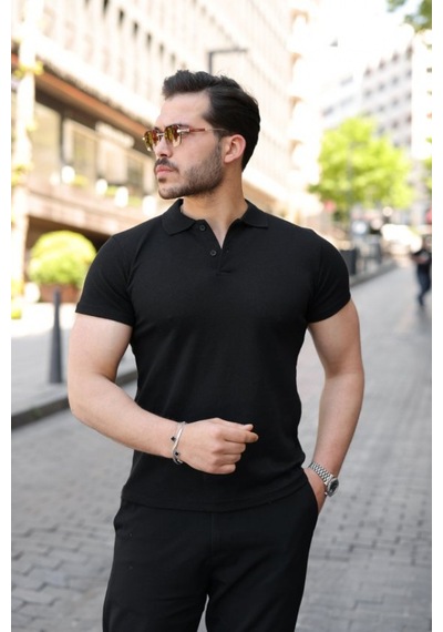 Efnaz Style Erkek Kısa Kollu Yakalı Tişört Siyah