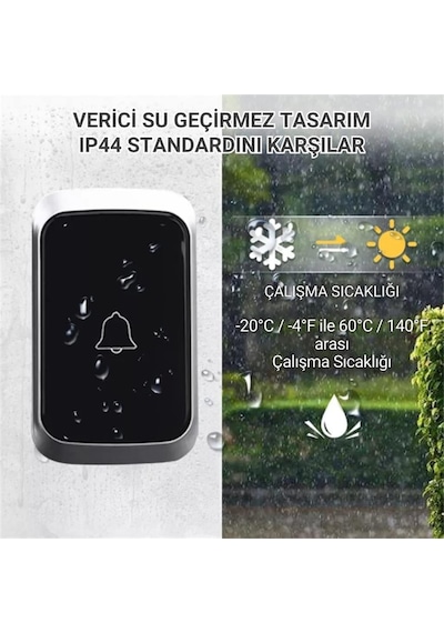 Coofbe Led Işıklı Su Gecirmez Kablosuz Kapı Zili 300 Metre Uzun Menzilli Ev, Ofis Yazlık İçin Yüksek Sesli