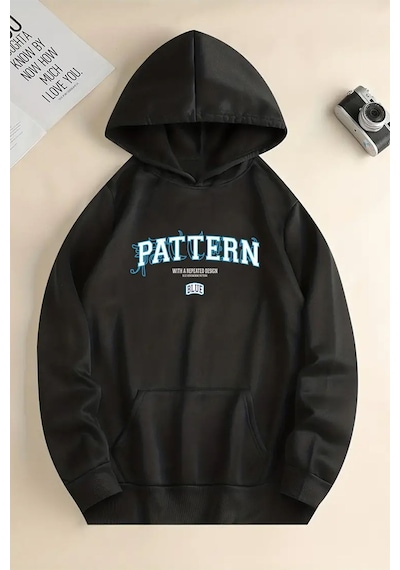Uyguntarz Pattern Baskılı Unisex Oversize Sweatshirt siyah