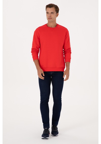 U.S. Polo Assn. Erkek Comfort Fit Bisiklet Yaka Şardonlu Kırmızı Basic Sweatshirt 50313757-VR030