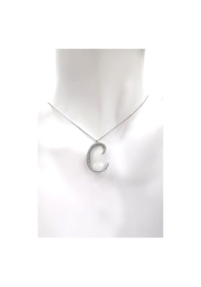 Omar Silver Kadın Büyük Boy C Harf Kolye Zirkon Taşlı Gümüş Harfl