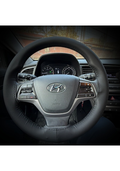 Dikişli Direksiyon Kılıfı İthal Siyah Deri Siyah Dikişli Hyundai Elentra İçin Siyah