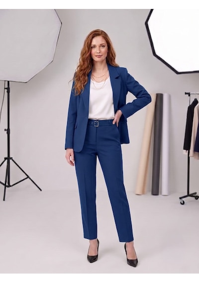 Prenses Kadın Modern Kesim Astarlı Blazer Takım Elbise Trend Ofis Şık İndigo