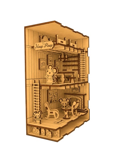 Algwooddesign Mouse House Book Nook Ahşap Maket, 106 Parça Dıy Minyatür Fare Evi Dioraması, Peri Led Dahil, Mdf 3d Puzzle, Kitaplık Dekorasyon Seti, 13,95 X 6,12 X 18,09 Cm
