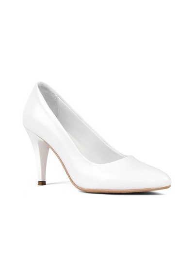 Kadın Beyaz İnce Topuklu Deri Stiletto