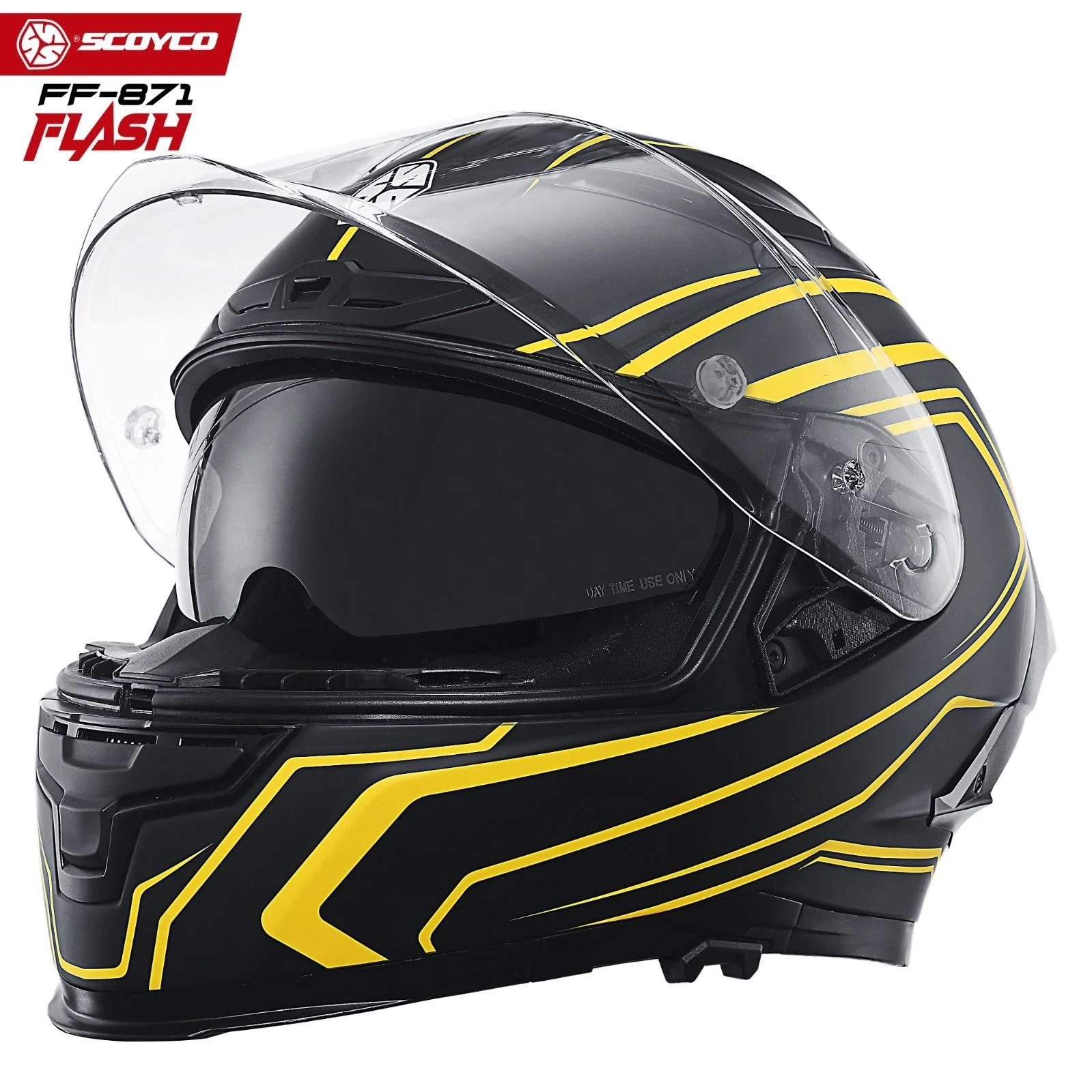 Scoyco 871 Flash Full Face Ece Onaylı Vizörlü Motosiklet Kaskı Sarı Siyah