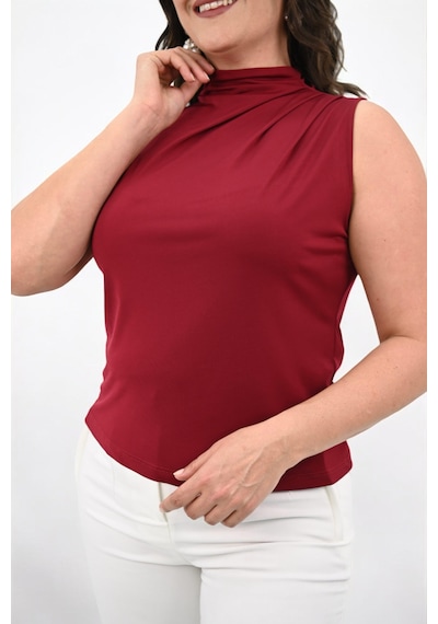 Kadın Büyük Beden Drape Detaylı Dik Yaka Bluz 1851-25 001