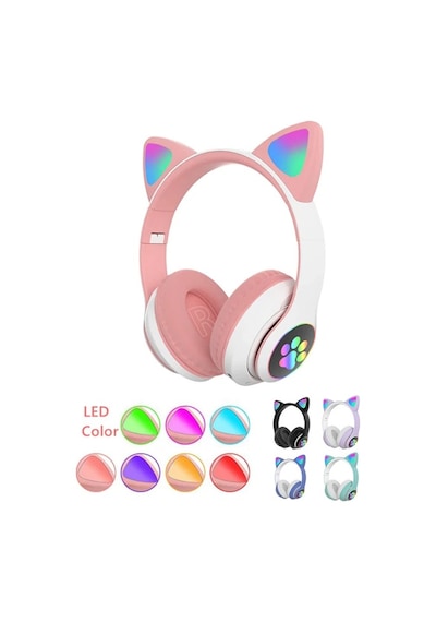 Ally 23m Kedi Kulak Kulaküstü Bluetooth 5.0 Kablosuz Kulaklık Led Işıklı- 5775 Renk: Siyah