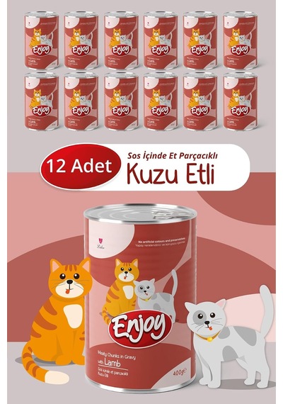 Kedi Konservesi, Kuzu Etli, Sos İçinde Et Parçacıklı, 400 G, 12'li Set En-k4k