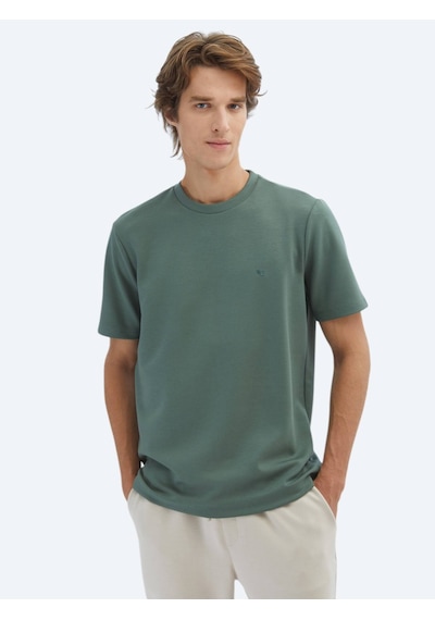 Kip Açık Yeşil Düz Bisiklet Yaka T-shirt Açik Yeşil