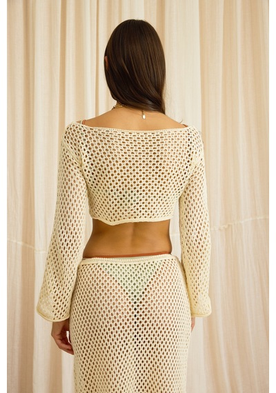 Mai Collection Forio Bej Triko Crop Etek Takım
