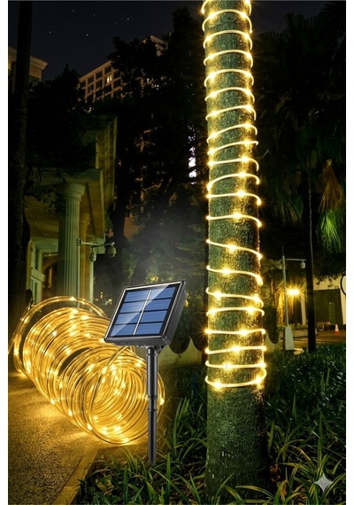 Solar Güneş Enerjili Hortum Kaplamalı Gün Işığı Led Işığı 10 Metre Sarı